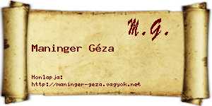 Maninger Géza névjegykártya